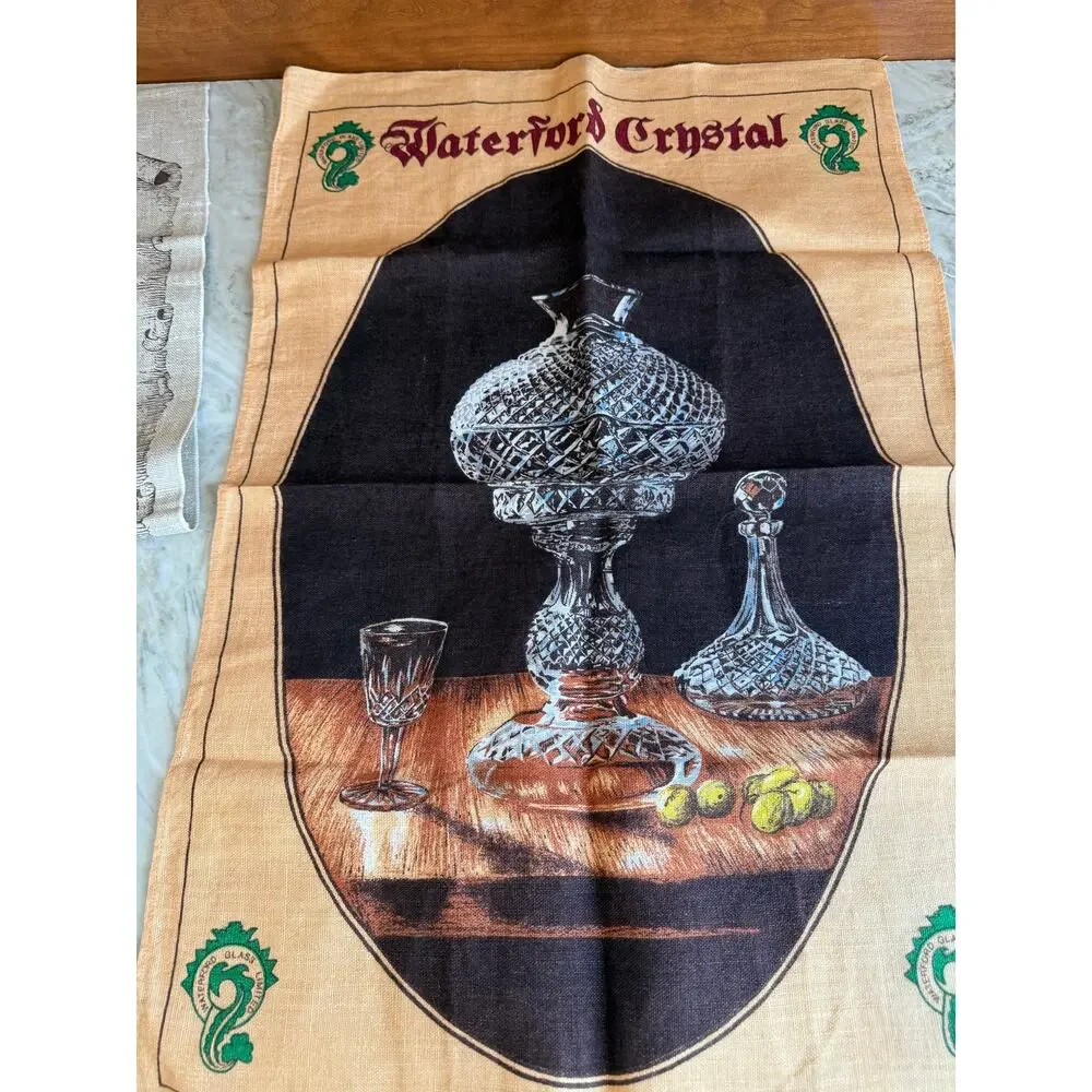 Vintage Pair of Linen Tea Dish Towels Waterford Crystal Ireland
